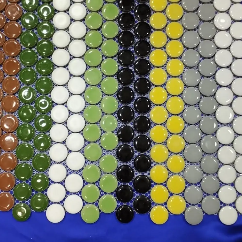 Glossy round mosaic tiles in multiple colours