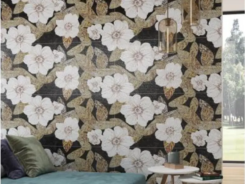 Leavemint floral tiles in a premium living room